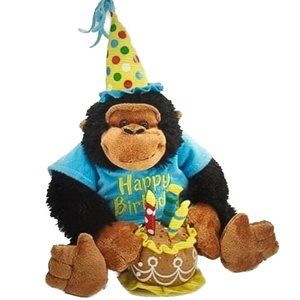Burton & Burton Plush Happy Birthday Chimp Ape Cake Candles Stuffed NO SOUND 12"